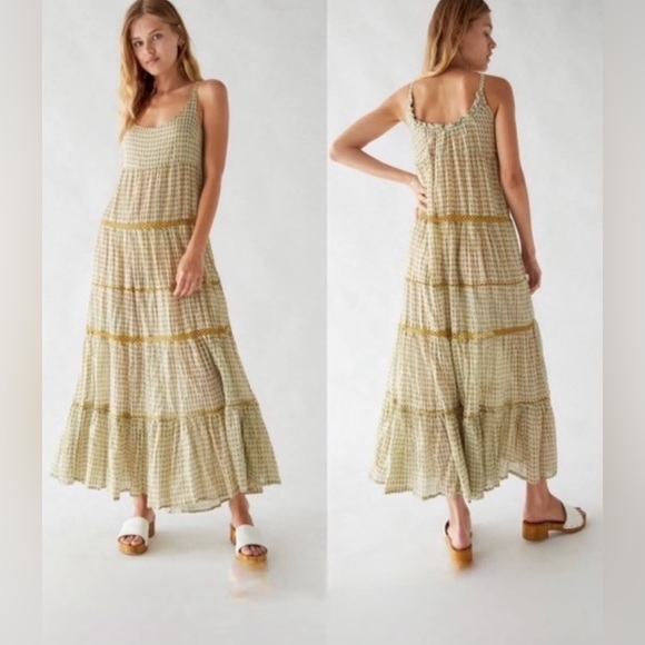Free People Dresses & Skirts - Free People Intimately Midnight Dance Tiered Metallic Printed Lattice Beach Maxi